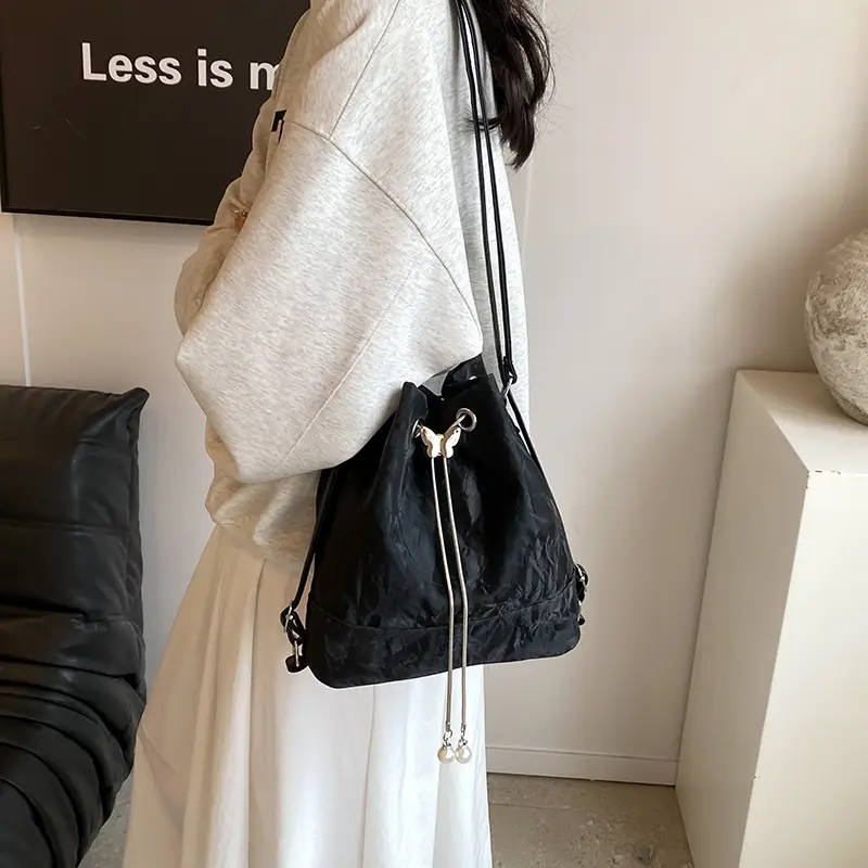 Green Drawstring Shoulder Bag for Women 2024