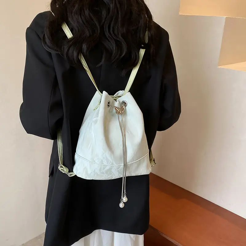 Green Drawstring Shoulder Bag for Women 2024