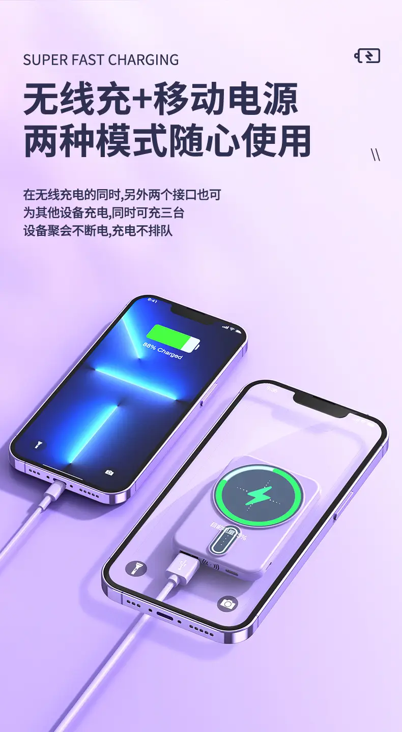 New wholesale ultra-thin mini Magsafe magnetic wireless charging treasure 10000 mA large capacity mobile power — feature 7