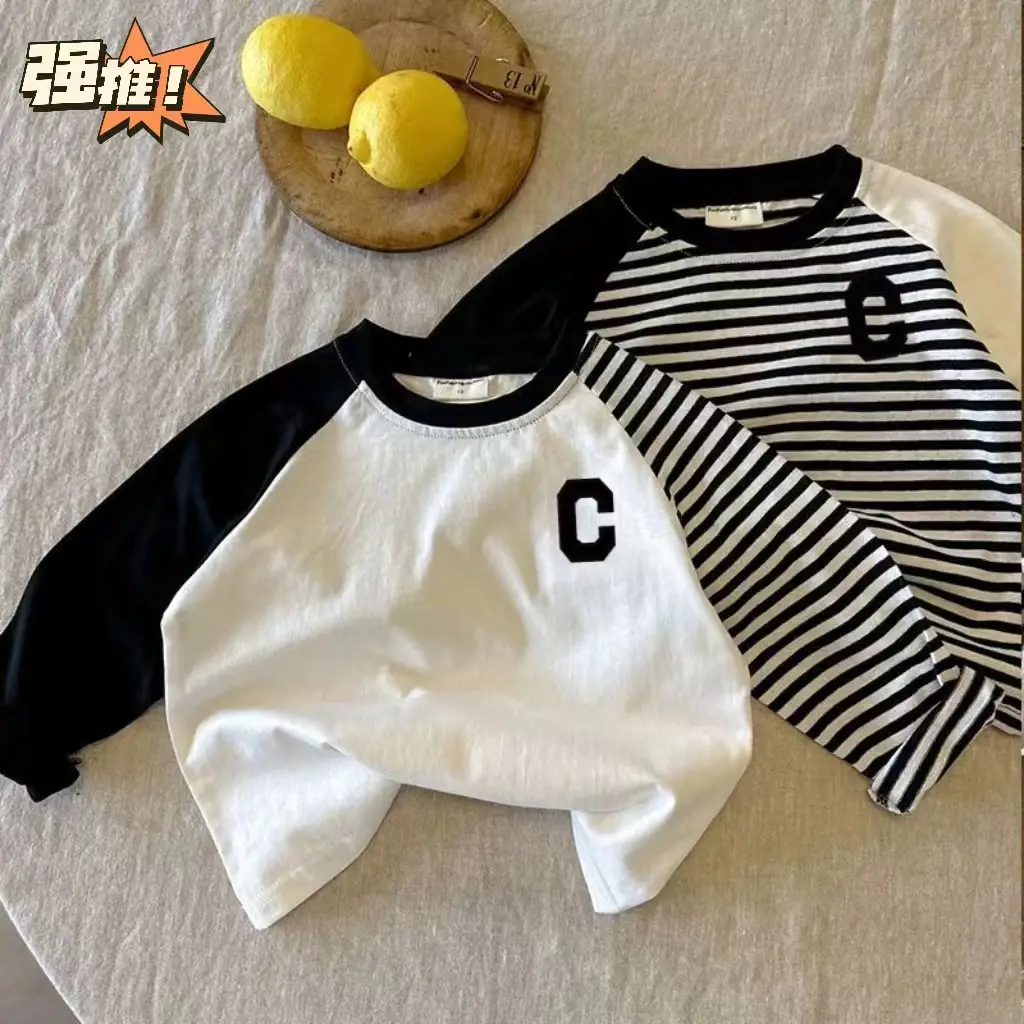 Summer Boys Cotton Rags Long Sleeve T-shirt Set
