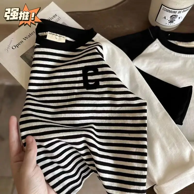 Summer Boys Cotton Rags Long Sleeve T-shirt Set