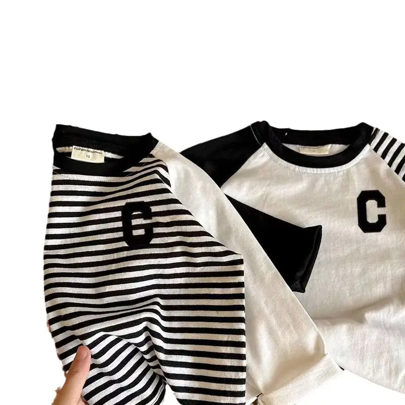 Summer Boys Cotton Rags Long Sleeve T-shirt Set