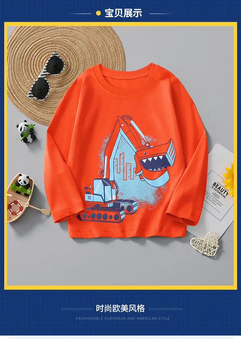 Kids Long Sleeve T-Shirt Orange Cartoon Pure Cotton — feature 2