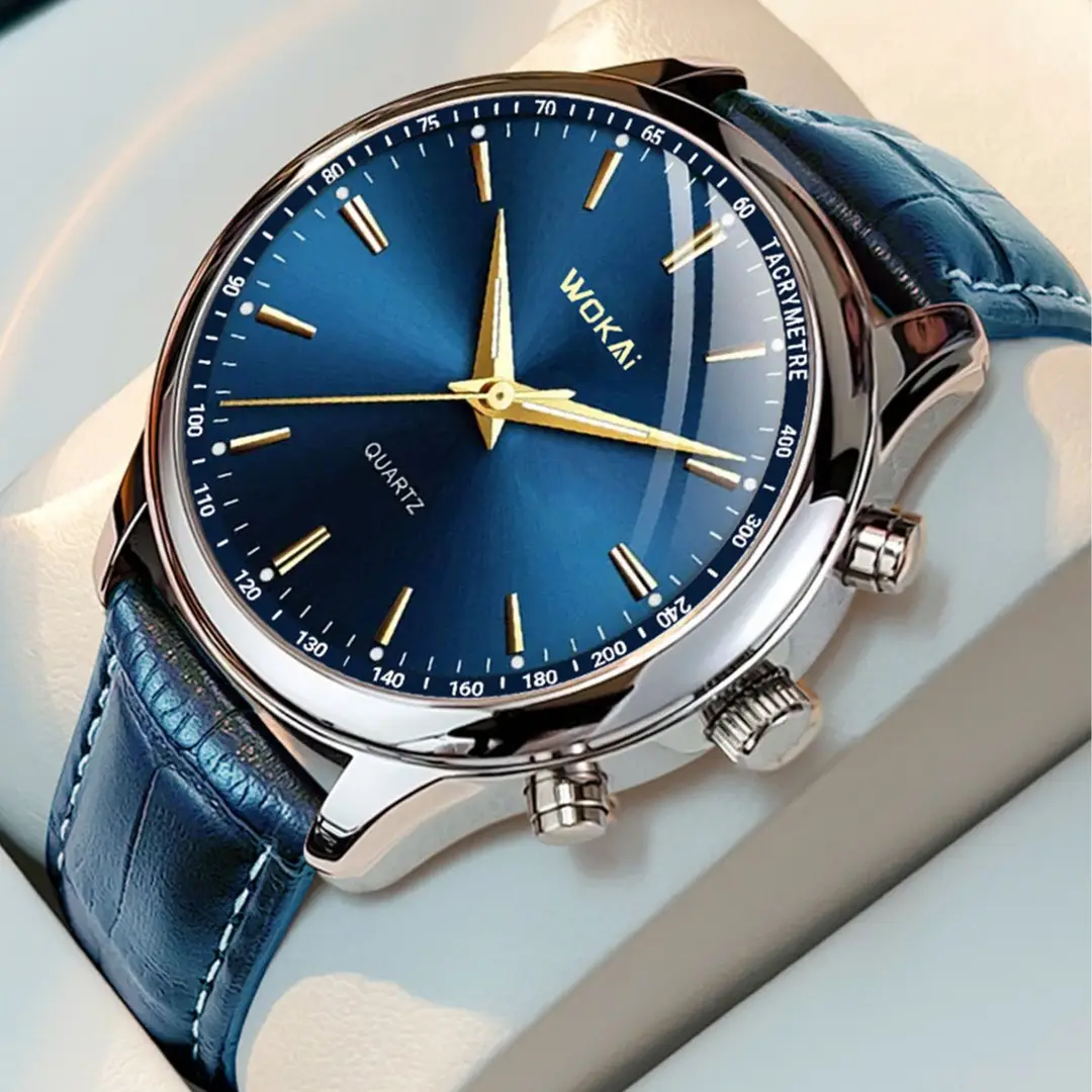 Source Factory New Model Wokai Business Watch Quartz Sports Watch Men's Casual Leather Strap Watch Wholesale in Stock