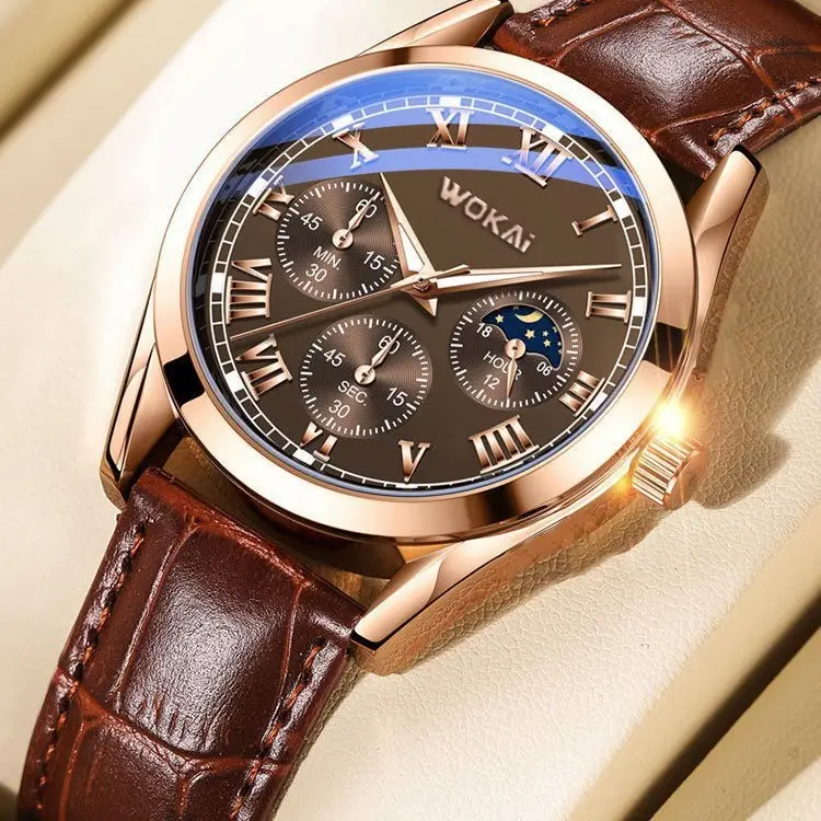 Source Factory New Model Wokai Business Watch Quartz Sports Watch Men's Casual Leather Strap Watch Wholesale in Stock — feature 12