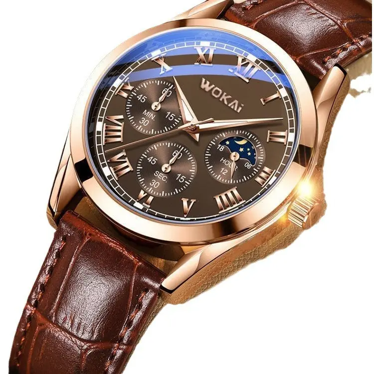 Source Factory New Model Wokai Business Watch Quartz Sports Watch Men's Casual Leather Strap Watch Wholesale in Stock — feature 14