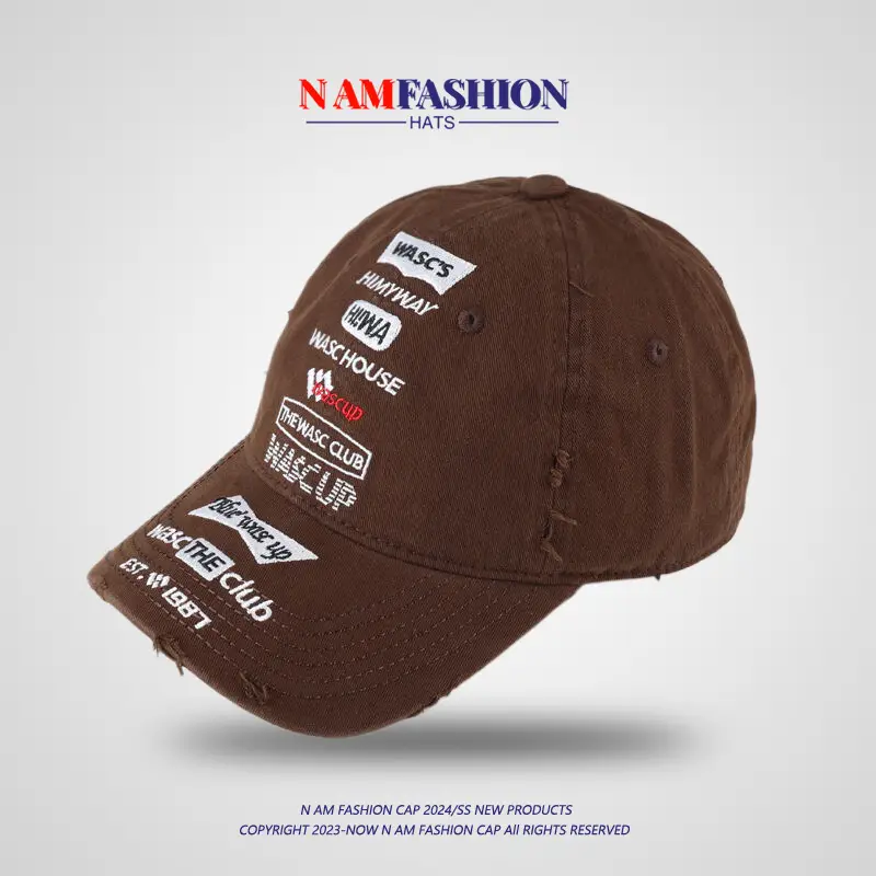 Men's Brown Distressed Hat with Brand Embroidery - Image 6
