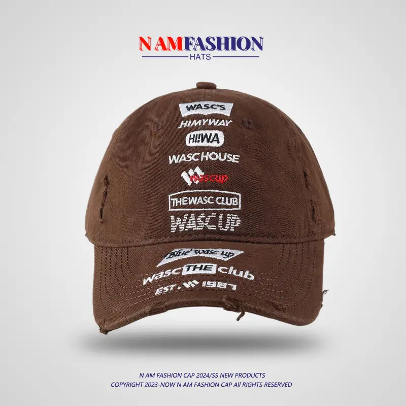 Men's Brown Distressed Hat with Brand Embroidery — feature 2