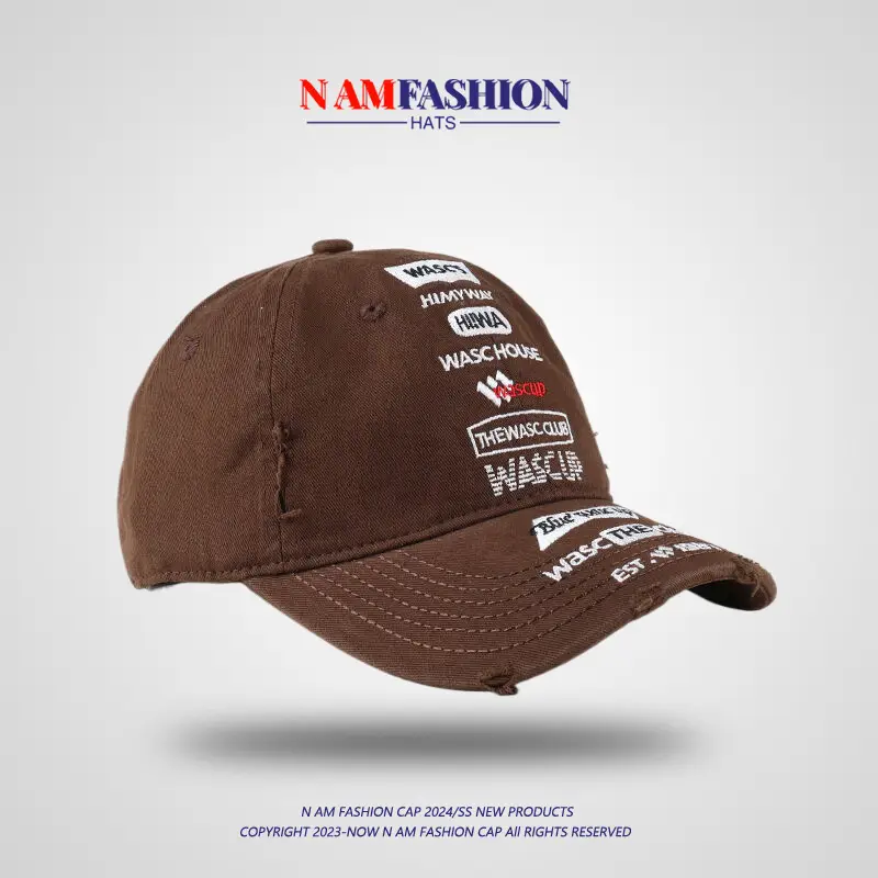 Men's Brown Distressed Hat with Brand Embroidery — feature 3
