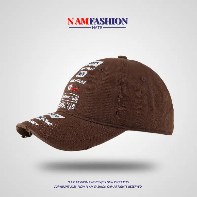 Men's Brown Distressed Hat with Brand Embroidery — feature 4