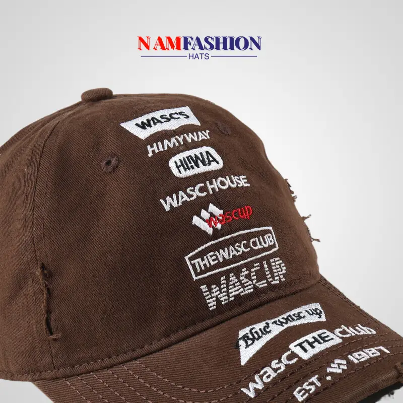 Men's Brown Distressed Hat with Brand Embroidery — feature 6