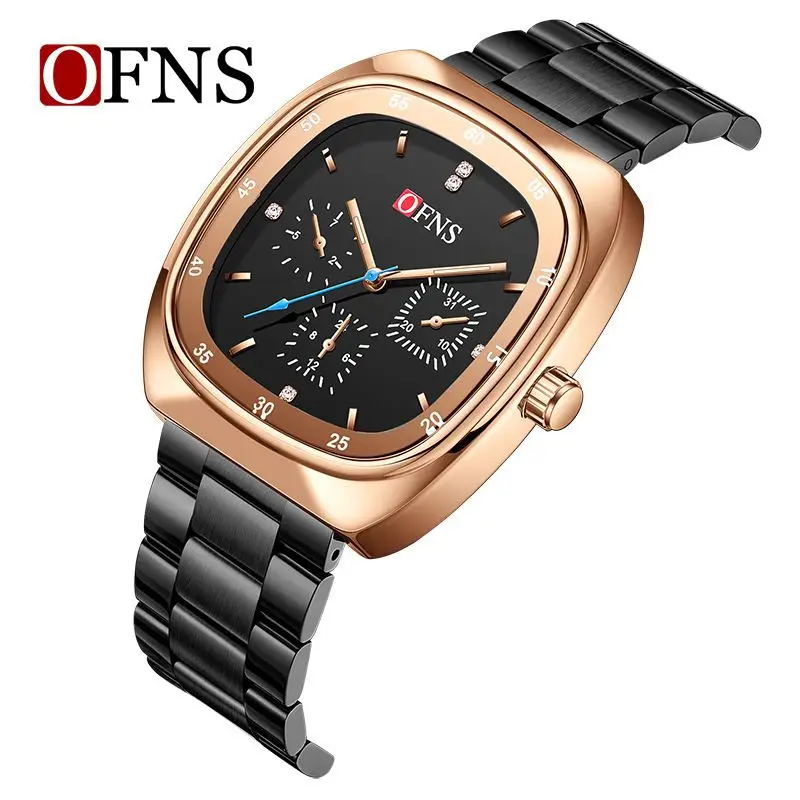 Ofns Square Quartz Watch Black 6-Hand Diamond Encrusted - Image 11