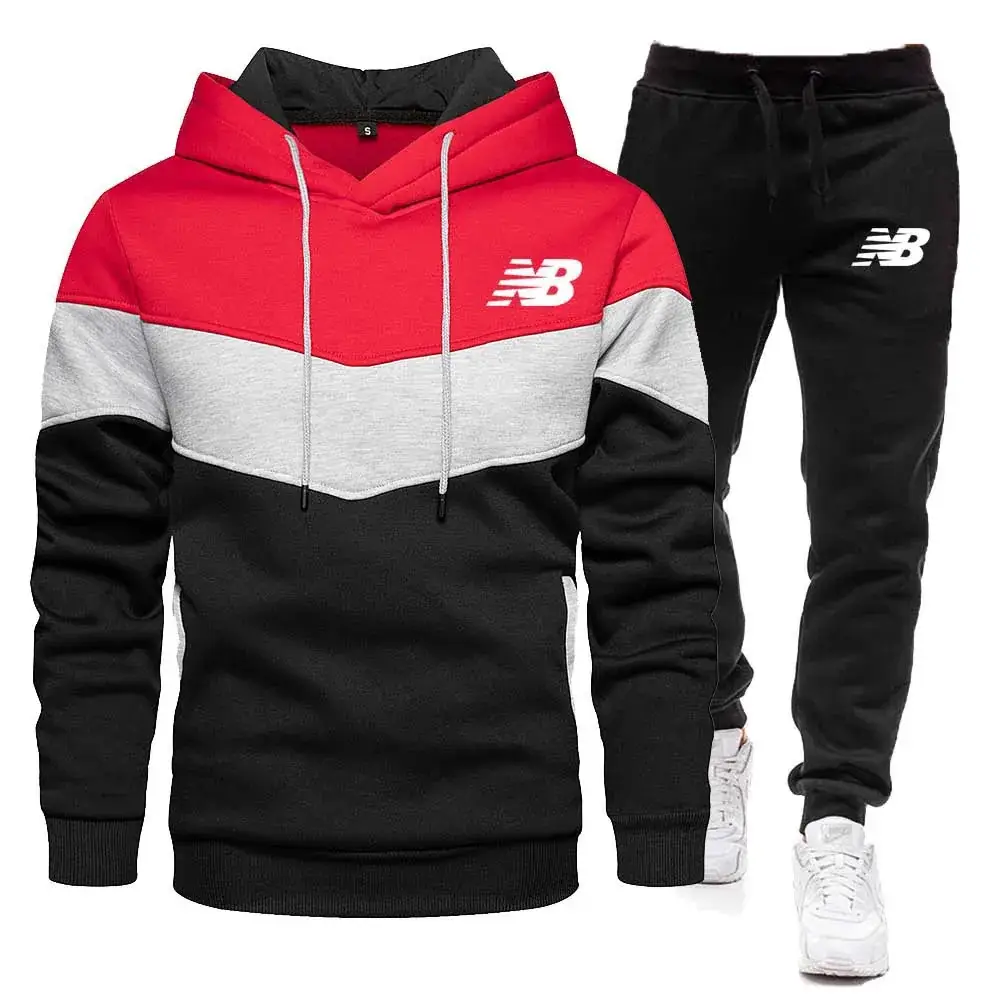 Men Cross-Color Hooded Sweatshirt & Sweatpants Set - Image 2