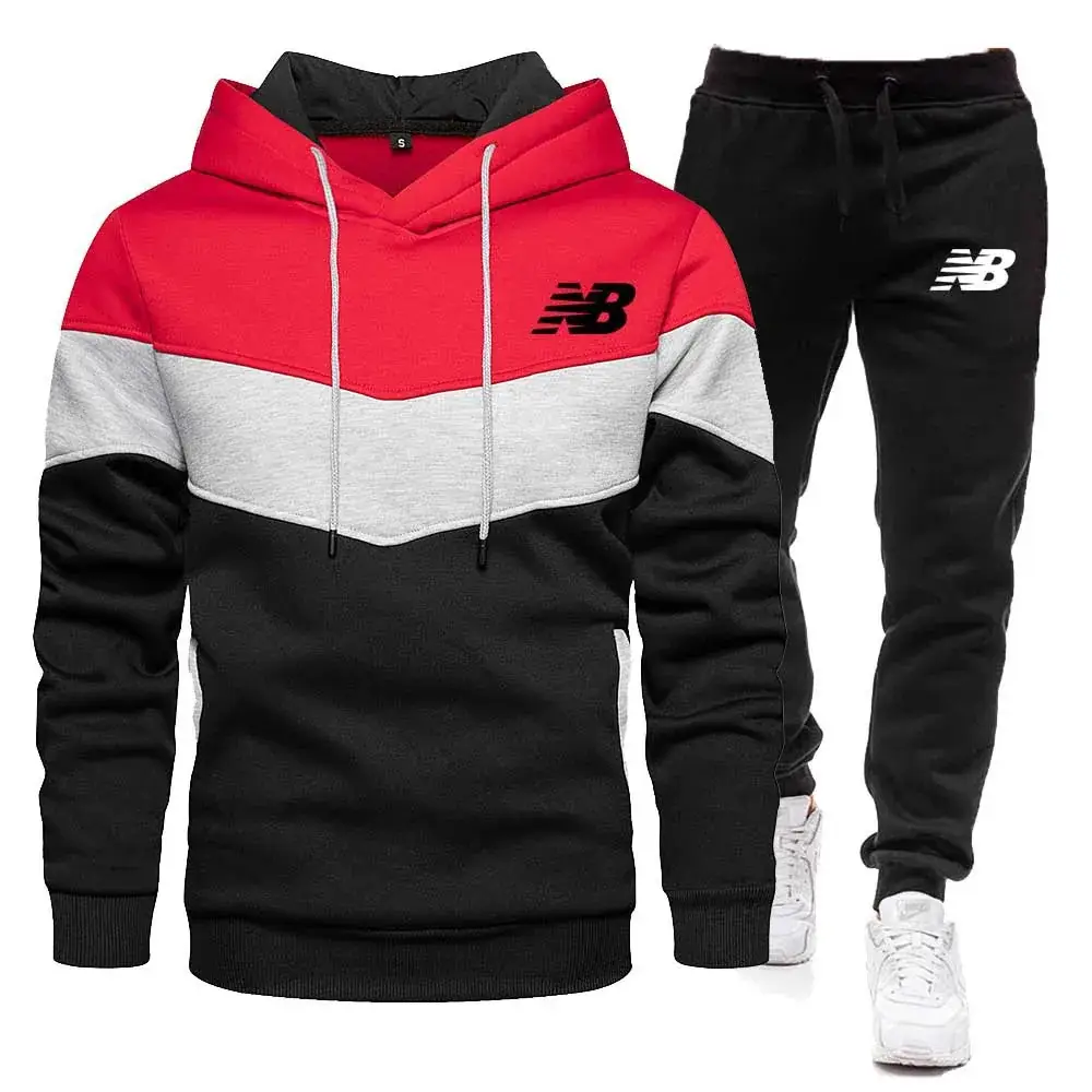 Men Cross-Color Hooded Sweatshirt & Sweatpants Set - Image 3
