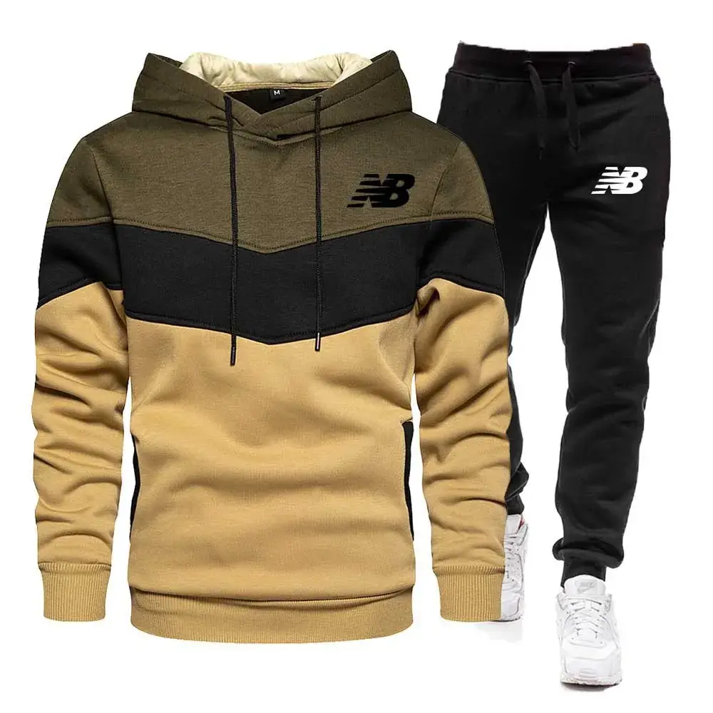 Men Cross-Color Hooded Sweatshirt & Sweatpants Set - Image 9