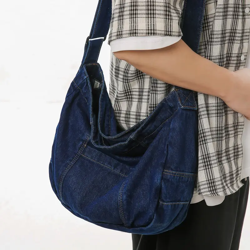 Japanese Style Light Blue Denim Crossbody Bag for Women - Image 4