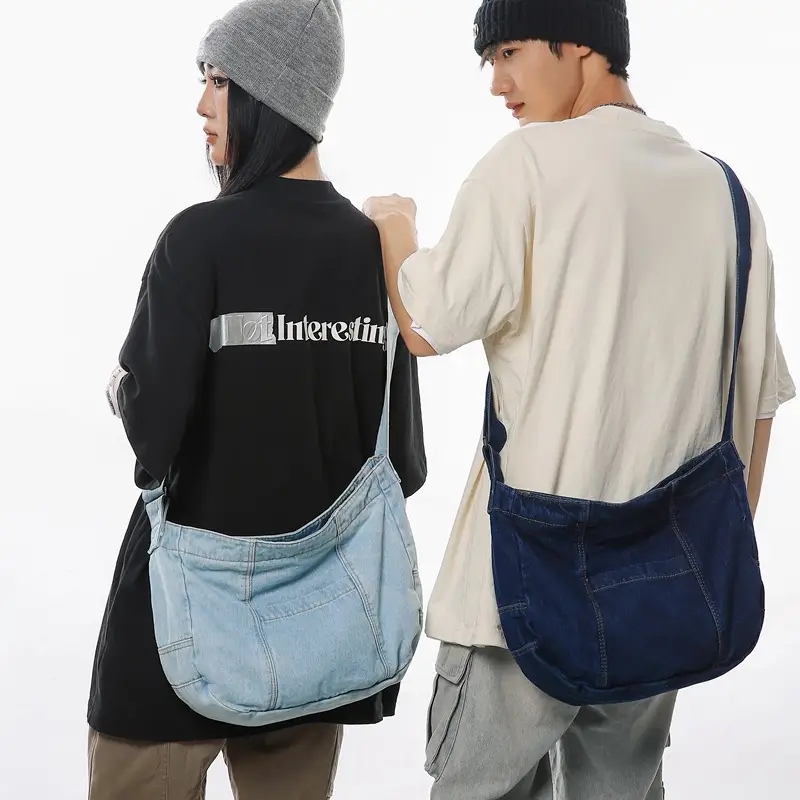 Japanese Style Light Blue Denim Crossbody Bag for Women - Image 5
