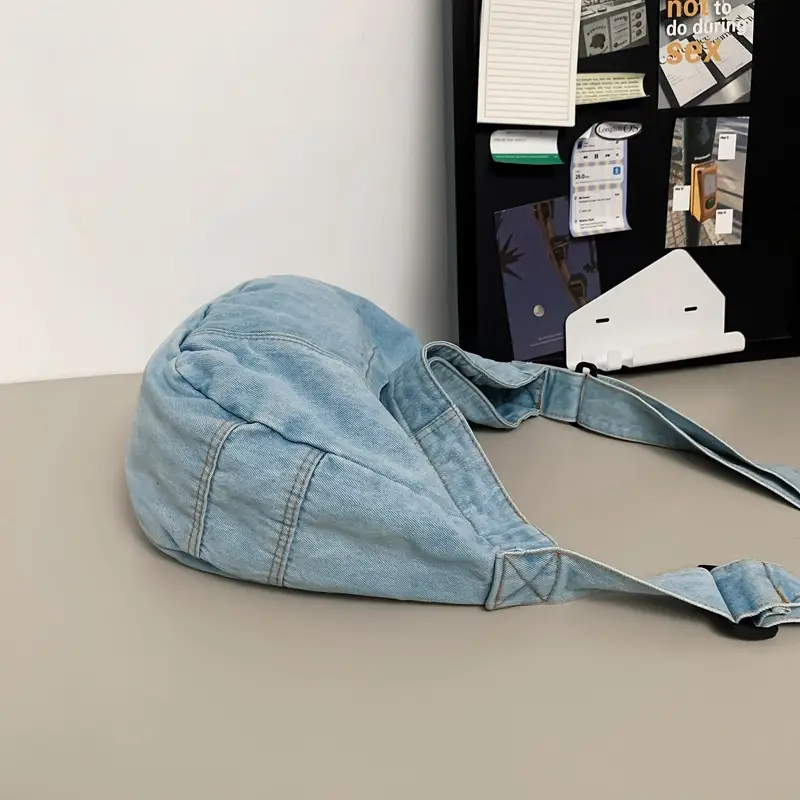 Japanese Style Light Blue Denim Crossbody Bag for Women - Image 6