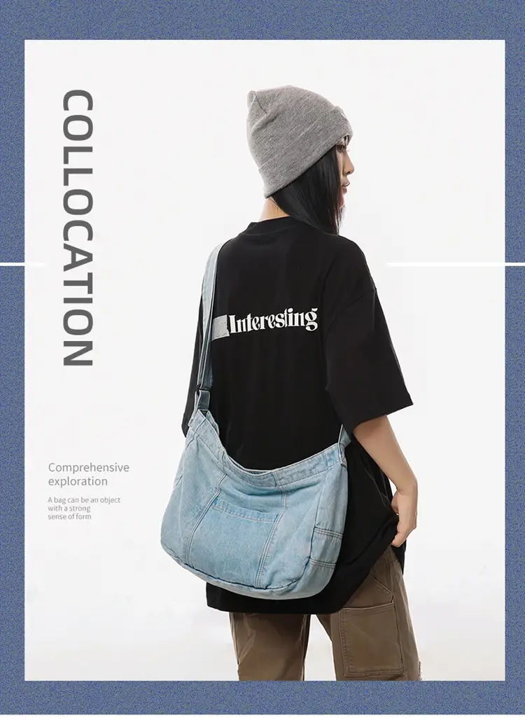Japanese Style Light Blue Denim Crossbody Bag for Women — feature 1