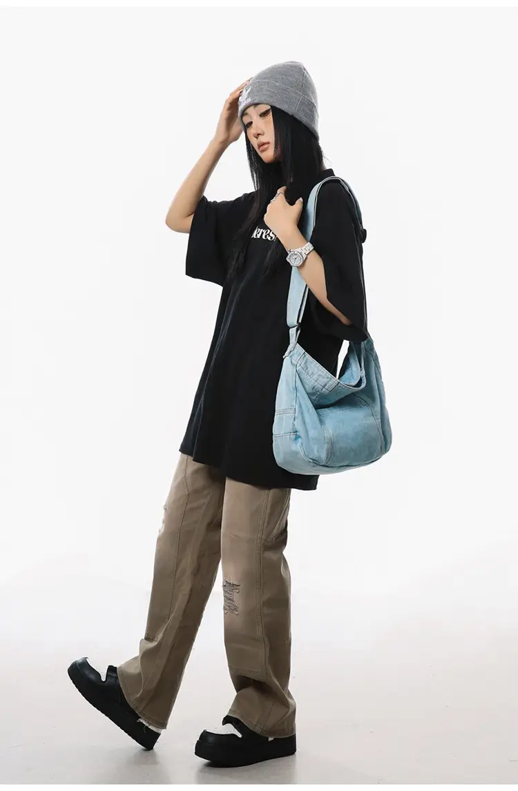 Japanese Style Light Blue Denim Crossbody Bag for Women — feature 17