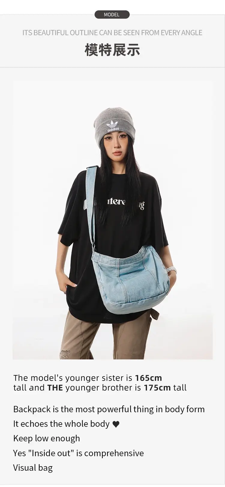 Japanese Style Light Blue Denim Crossbody Bag for Women — feature 7