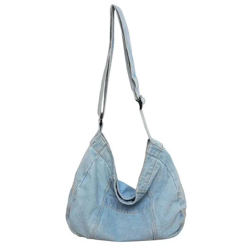Japanese Style Light Blue Denim Crossbody Bag for Women - Image 2