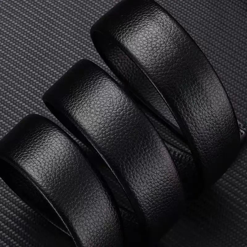Men's Black Leather Belt with Automatic Buckle & Litchi Grain