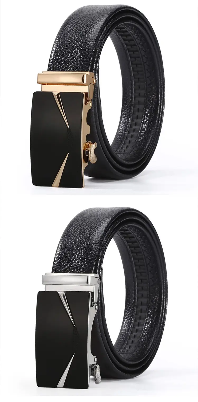 Men's Black Leather Belt with Automatic Buckle & Litchi Grain — feature 7