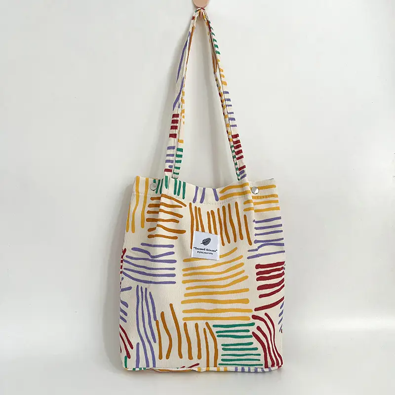 Retro Corduroy Shoulder Tote Bag for Students Pink