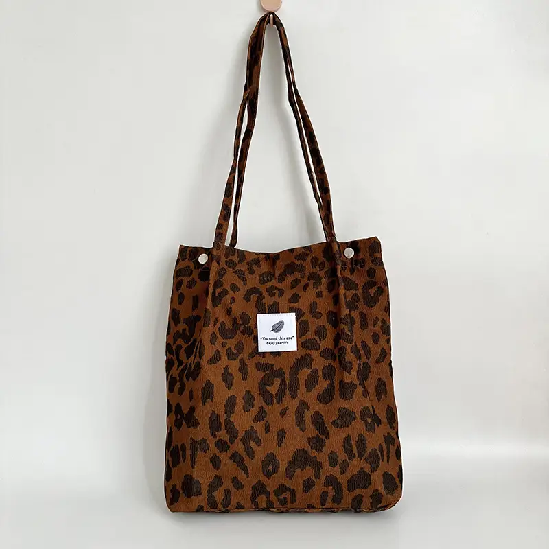 Retro Corduroy Shoulder Tote Bag for Students Pink