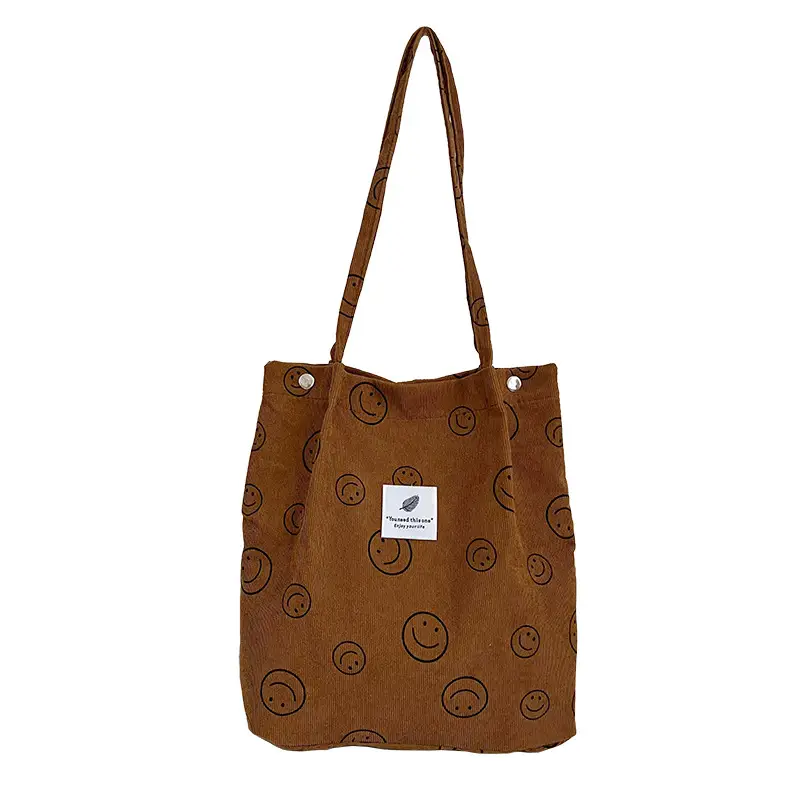 Retro Corduroy Shoulder Tote Bag for Students Pink