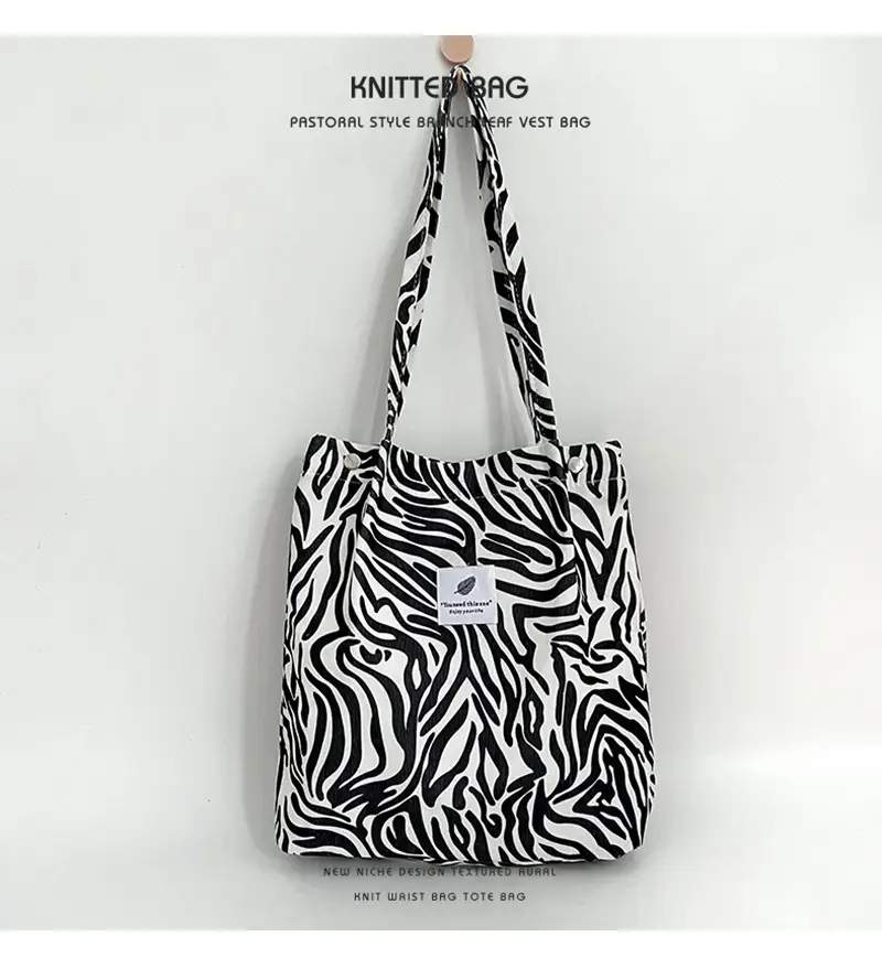 Retro Corduroy Shoulder Tote Bag for Students Pink — feature 10