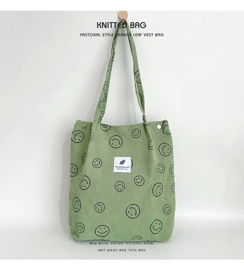 Retro Corduroy Shoulder Tote Bag for Students Pink — feature 11