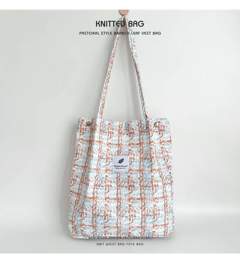 Retro Corduroy Shoulder Tote Bag for Students Pink — feature 8