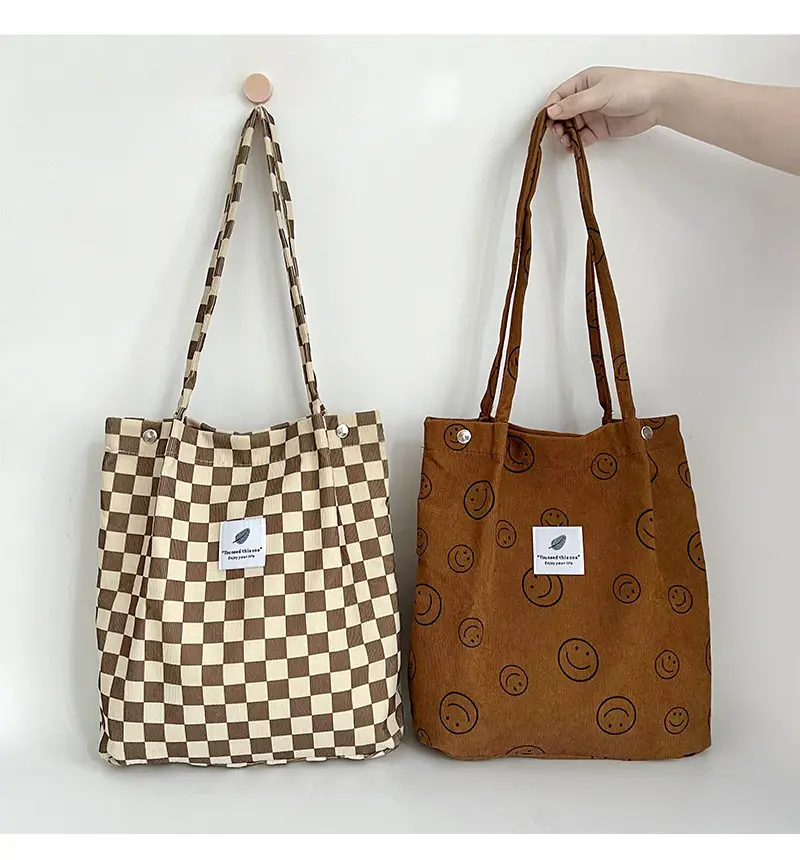 Retro Corduroy Shoulder Tote Bag for Students Pink — feature 9