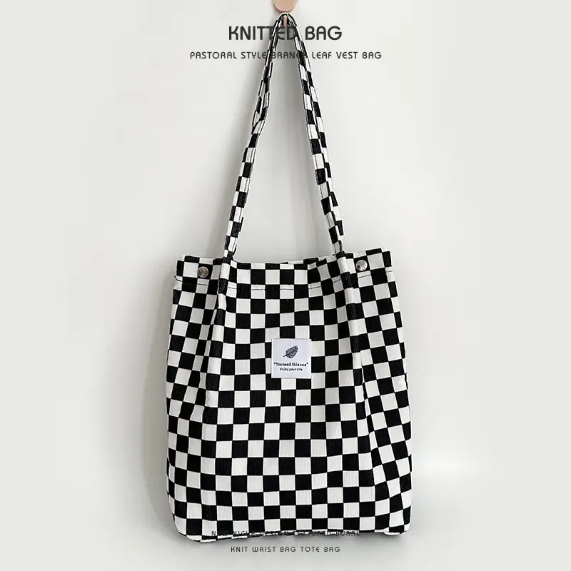 Retro Corduroy Shoulder Tote Bag for Students Pink
