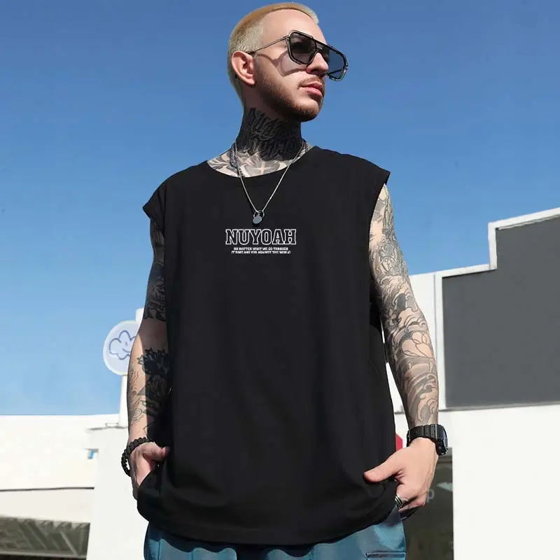 Men Sleeveless T-Shirt Black Passing Graphic Plus Size
