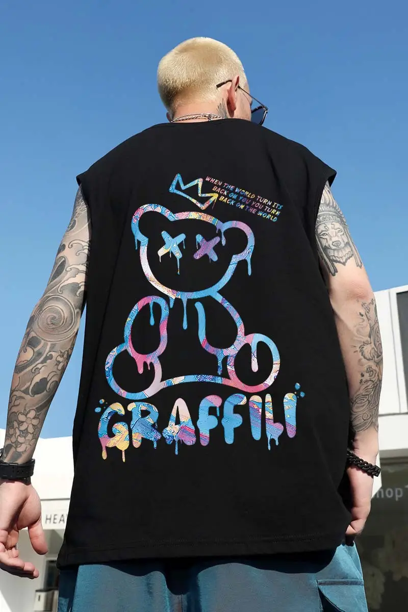 Men Sleeveless T-Shirt Black Passing Graphic Plus Size — feature 15