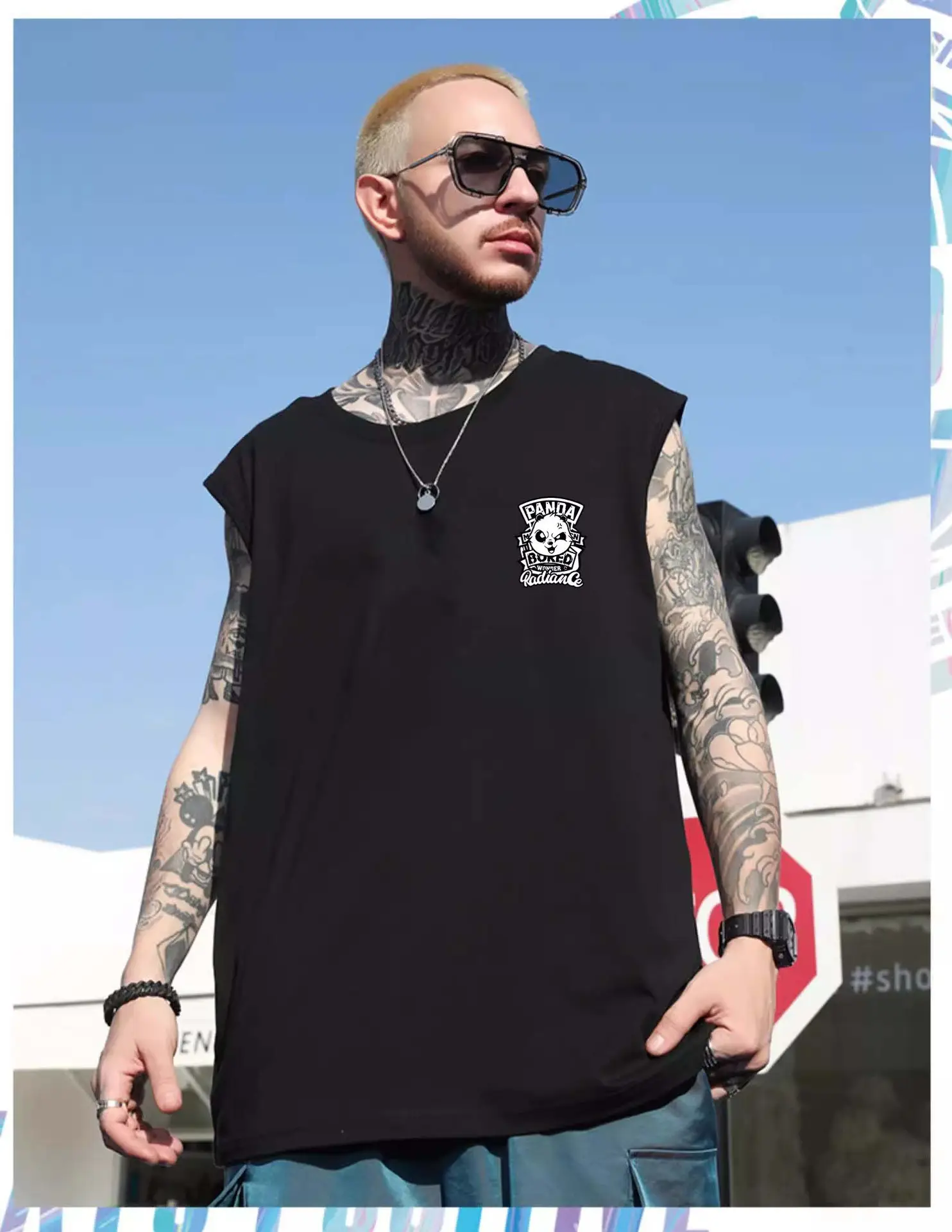 Men Sleeveless T-Shirt Black Passing Graphic Plus Size — feature 21