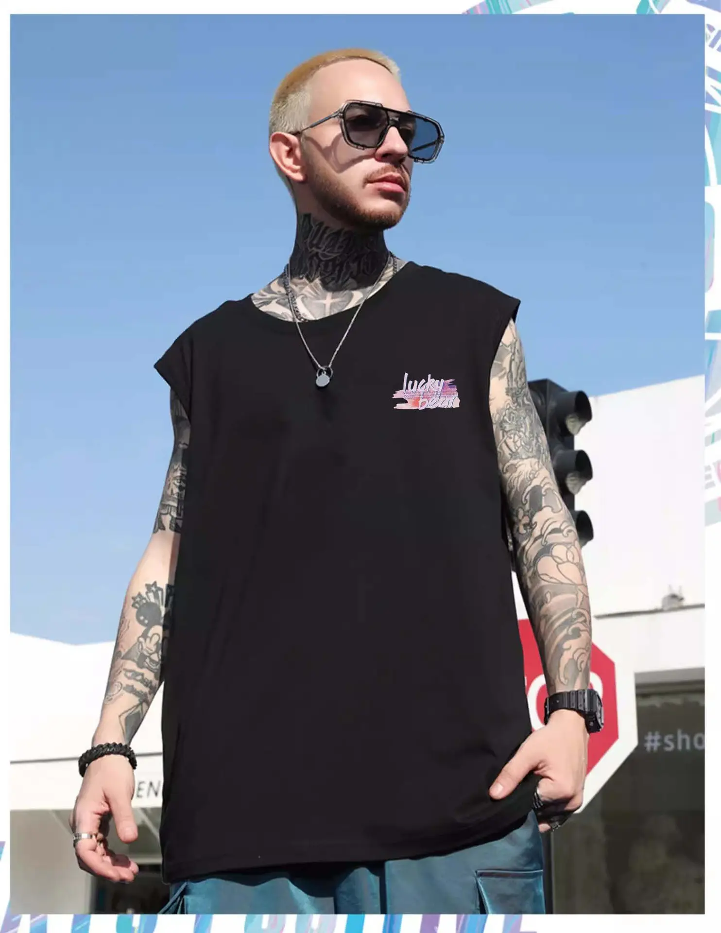 Men Sleeveless T-Shirt Black Passing Graphic Plus Size — feature 31