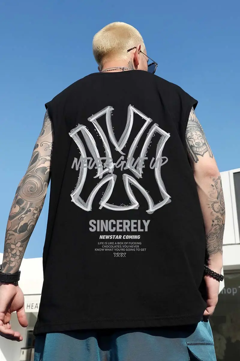 Men Sleeveless T-Shirt Black Passing Graphic Plus Size — feature 35
