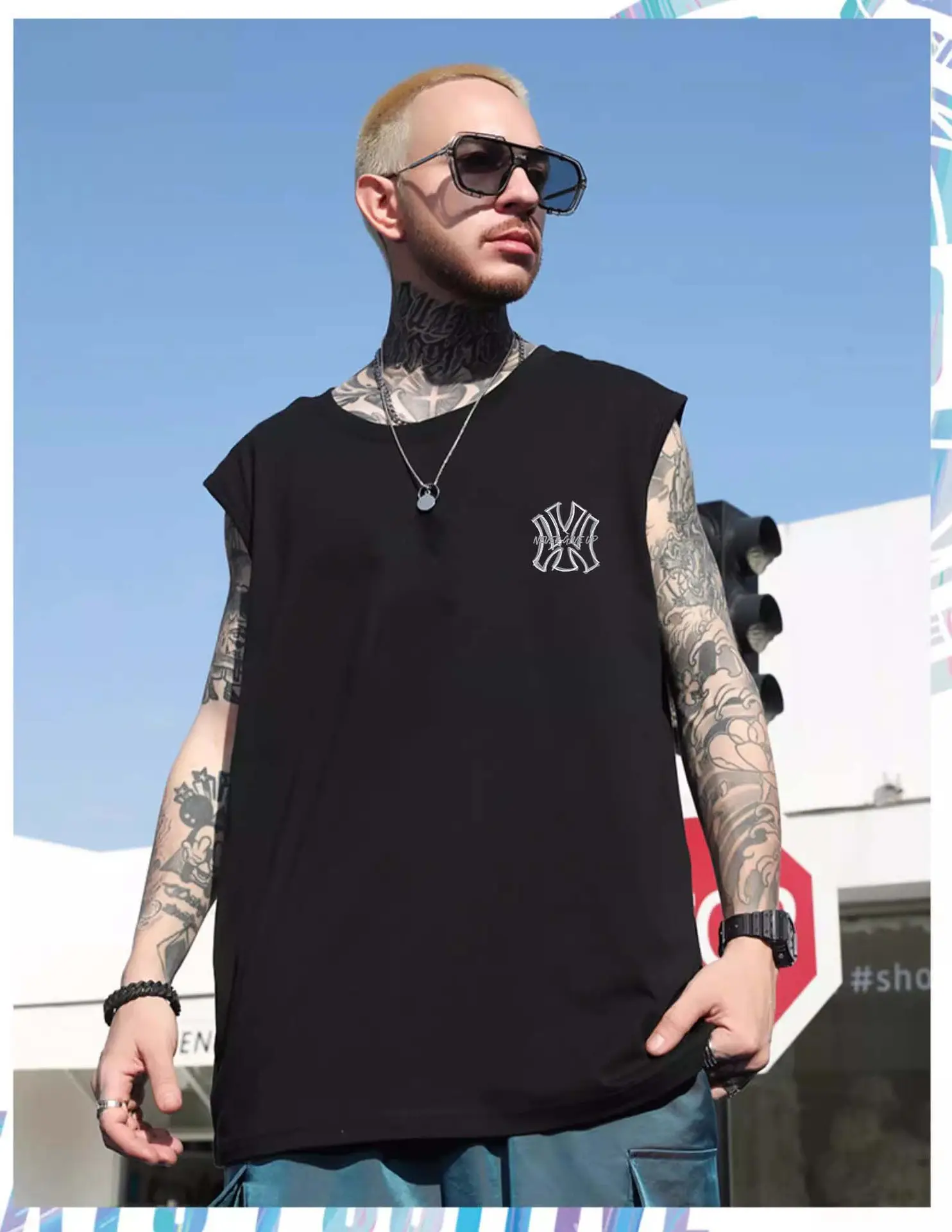 Men Sleeveless T-Shirt Black Passing Graphic Plus Size — feature 36