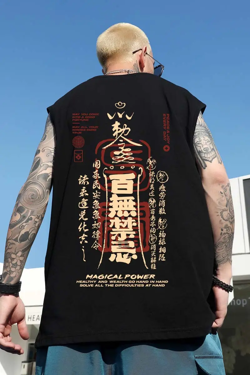 Men Sleeveless T-Shirt Black Passing Graphic Plus Size — feature 45