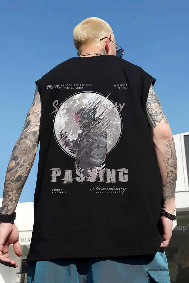 Men Sleeveless T-Shirt Black Passing Graphic Plus Size — feature 5
