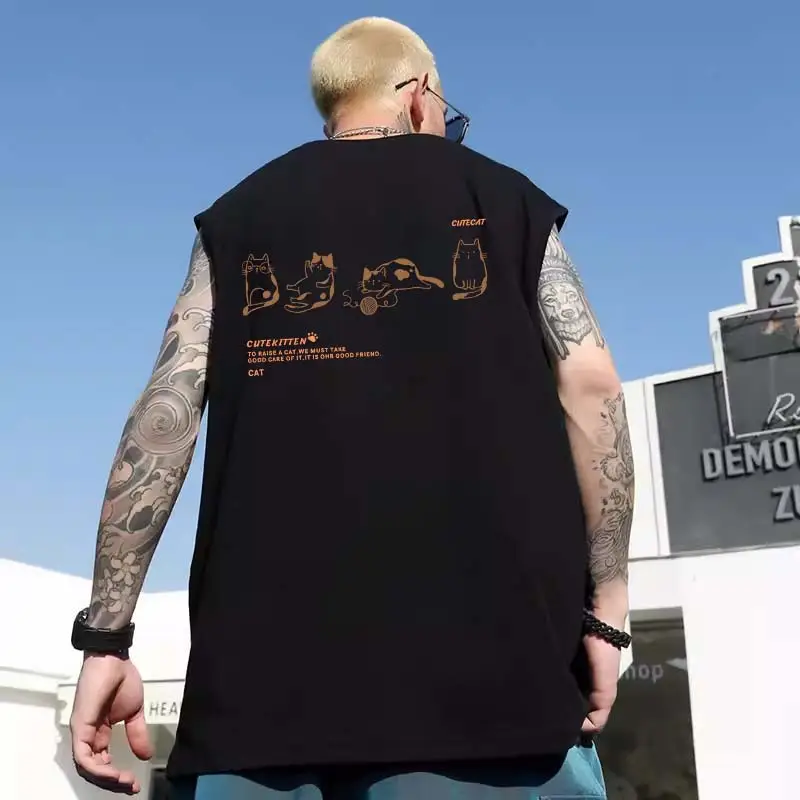 Men Sleeveless T-Shirt Black Passing Graphic Plus Size