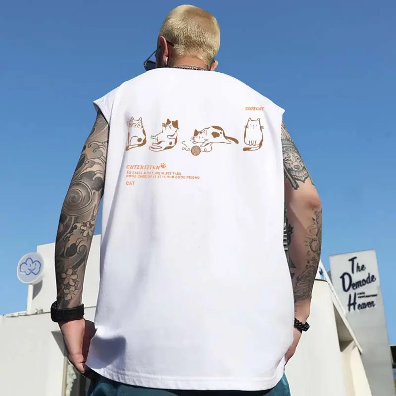 Men Sleeveless T-Shirt Black Passing Graphic Plus Size
