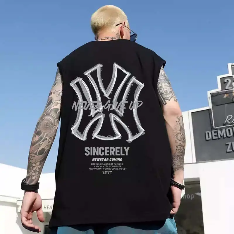 Men Sleeveless T-Shirt Black Passing Graphic Plus Size