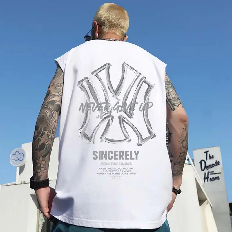 Men Sleeveless T-Shirt Black Passing Graphic Plus Size