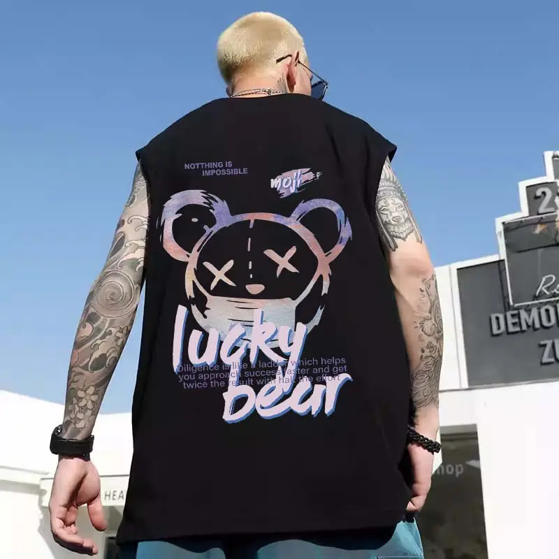 Men Sleeveless T-Shirt Black Passing Graphic Plus Size