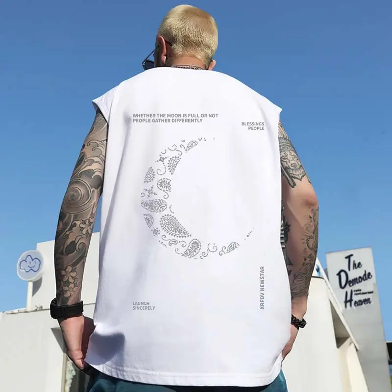 Men Sleeveless T-Shirt Black Passing Graphic Plus Size